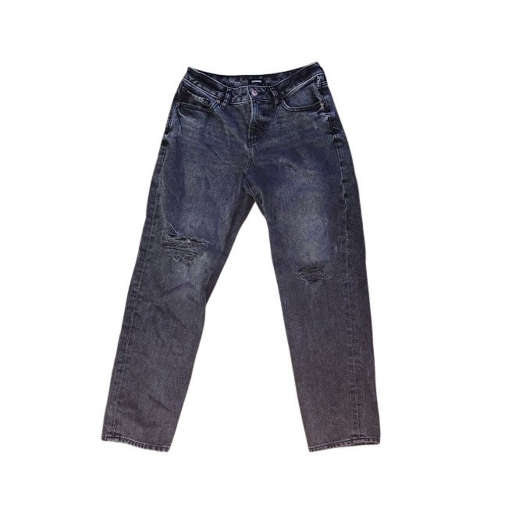 EXPRESS Boyfriend Low Rise Distressed Black Wash Denim‎ Jeans Size 4R   A28